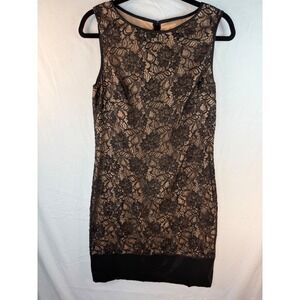 Cache Womens Black Floral Lace Overlay Sheath Dress Sleeveless Sz 8 Elegant